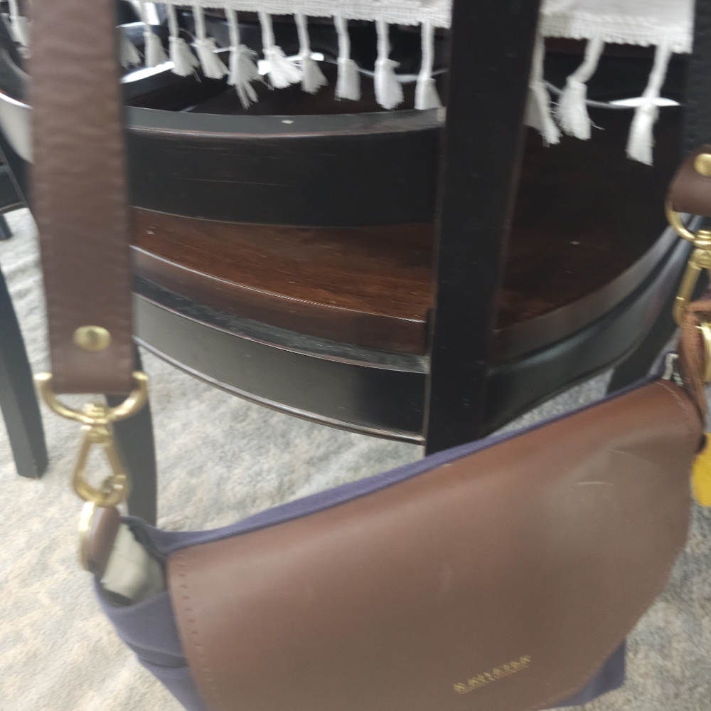 R.Riveter Hobby Signature Navy Canvas + Brown Leather Bottom with Brass Feet Han - Picture 8 of 12